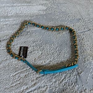 Miu Miu Gold Chain Braided Belt in teal Patent leather 
Small new